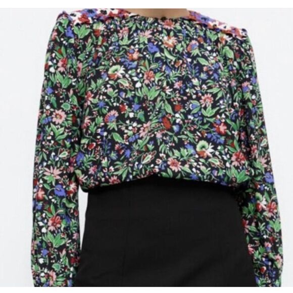 ZARA SZ M Patchwork Floral Flowy :Light Long Sleeve Blouse TOP Boho Coquette - Picture 13 of 13